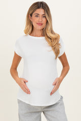 Ivory Textured Rib Maternity Short Sleeve Top