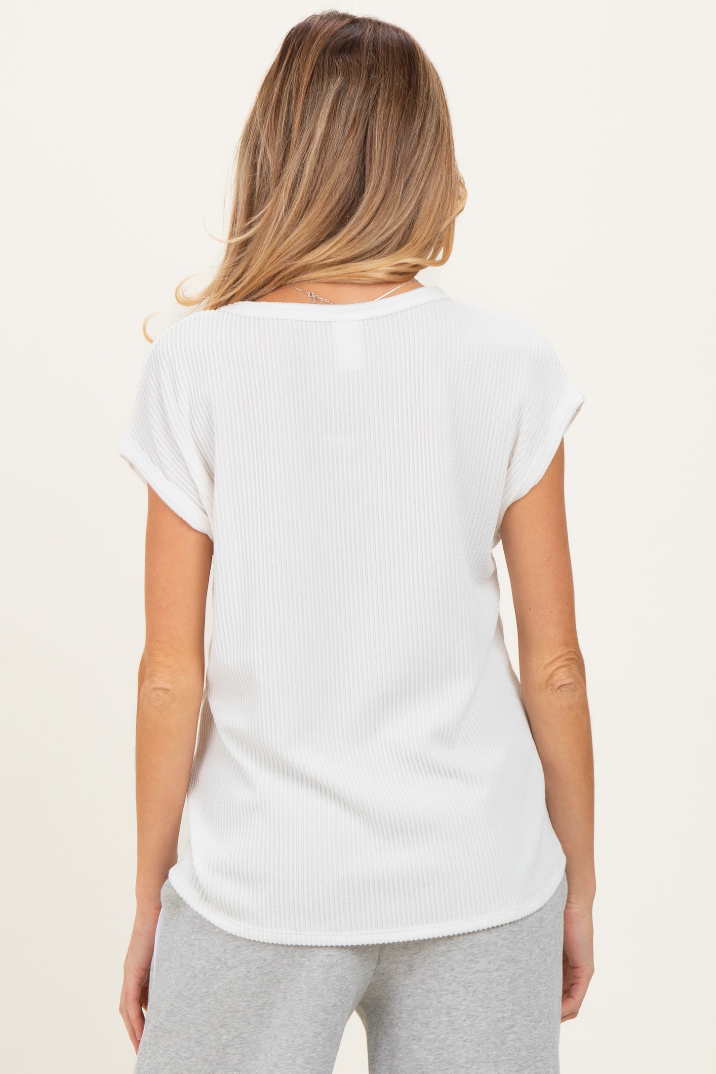 Ivory Textured Rib Maternity Short Sleeve Top