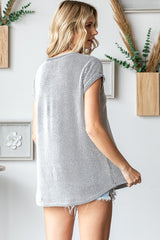 Black Textured Rib Short Sleeve Top