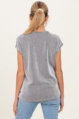 Black Textured Rib Maternity Short Sleeve Top