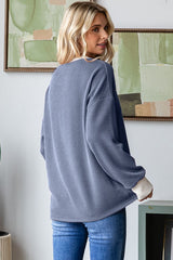 Navy Textured Rib Relaxed Fit Pullover Top