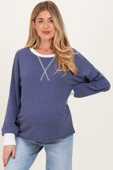 Navy Textured Rib Relaxed Fit Maternity Pullover Top