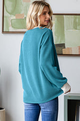 Teal Textured Rib Relaxed Fit Pullover Top