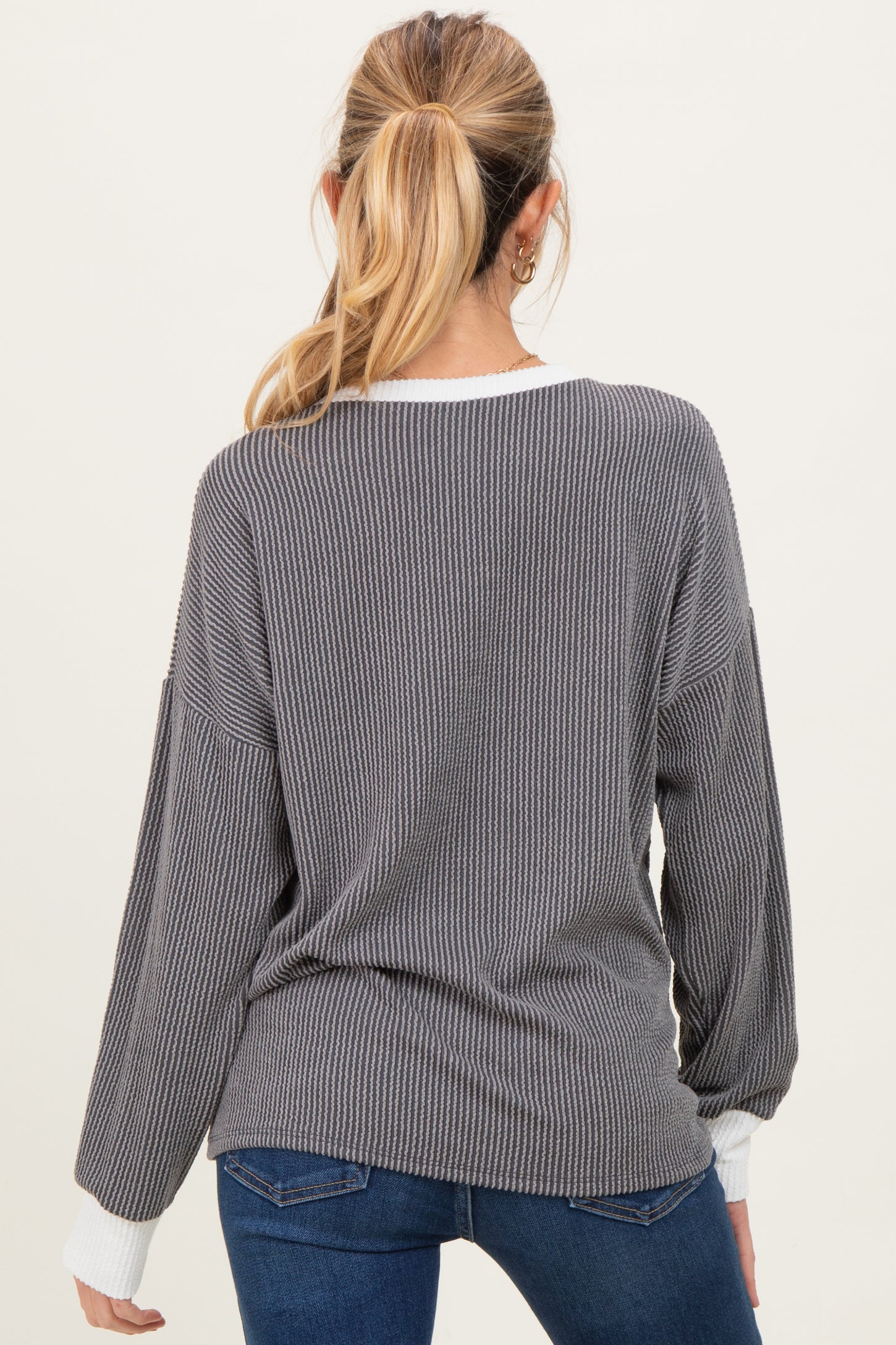 Charcoal Textured Rib Relaxed Fit Maternity Pullover Top
