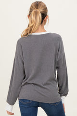 Charcoal Textured Rib Relaxed Fit Maternity Pullover Top