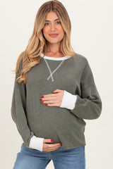 Olive Textured Rib Relaxed Fit Maternity Pullover Top