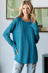 Teal Textured Rib Thumb Hole Maternity Long Sleeve Top