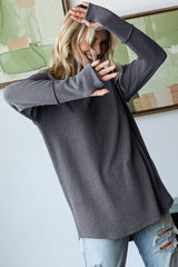 Charcoal Textured Rib Thumb Hole Maternity Long Sleeve Top