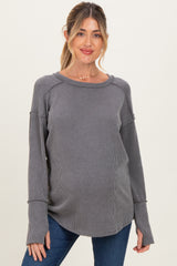 Charcoal Textured Rib Thumb Hole Maternity Long Sleeve Top