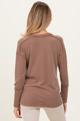 Mocha Textured Rib Thumb Hole Maternity Long Sleeve Top