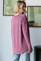 Mauve Textured Rib Thumb Hole Long Sleeve Top