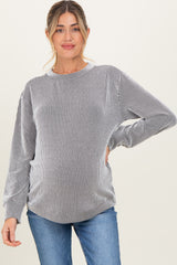 White Textured Rib Crew Neck Maternity Long Sleeve