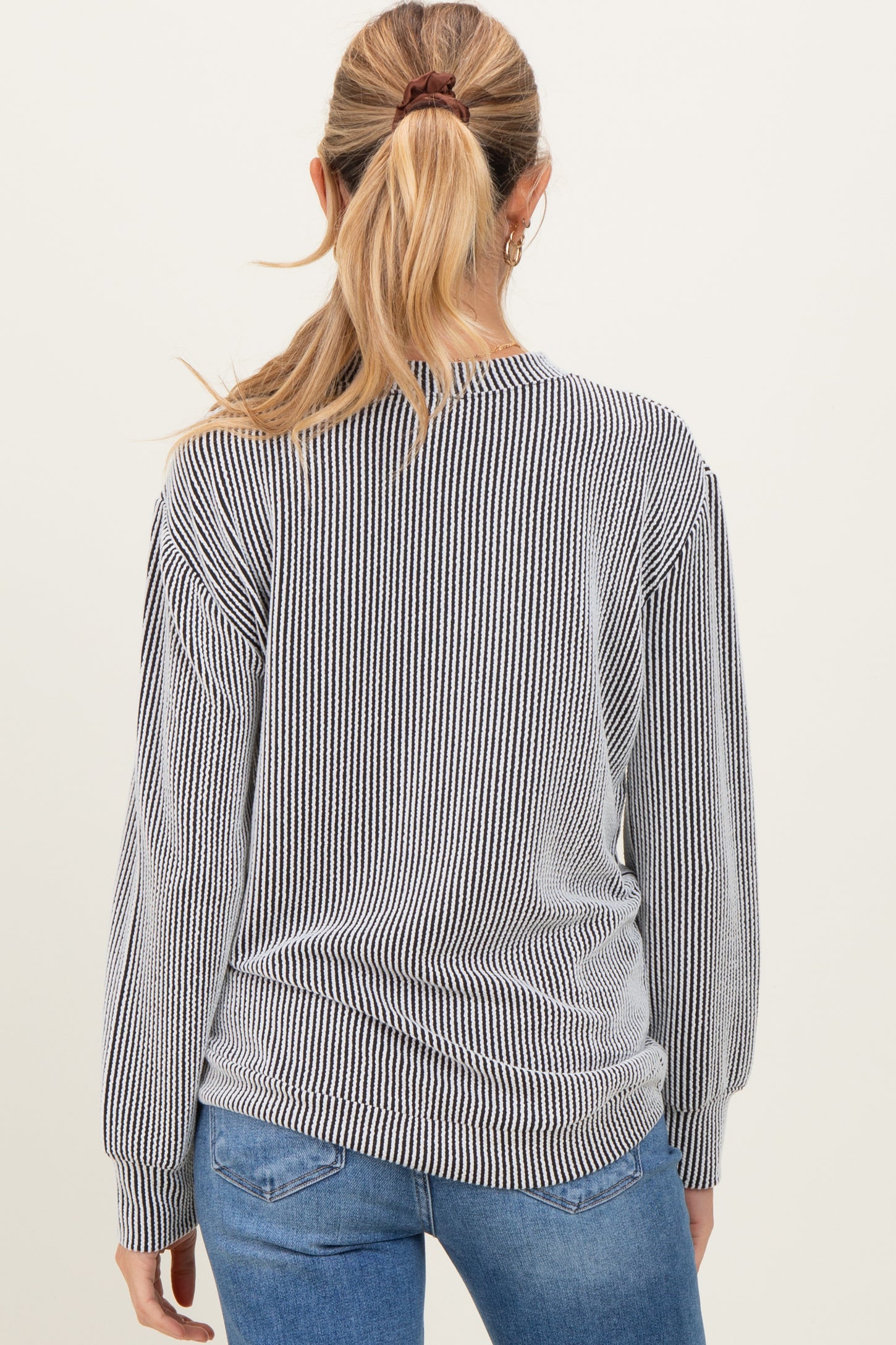 White Textured Rib Crew Neck Maternity Long Sleeve