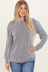 White Textured Rib Crew Neck Long Sleeve