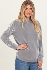 White Textured Rib Crew Neck Long Sleeve