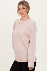 Beige Textured Rib Crew Neck Long Sleeve