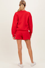 Red Fleece Sweatshirt Shorts Maternity Set
