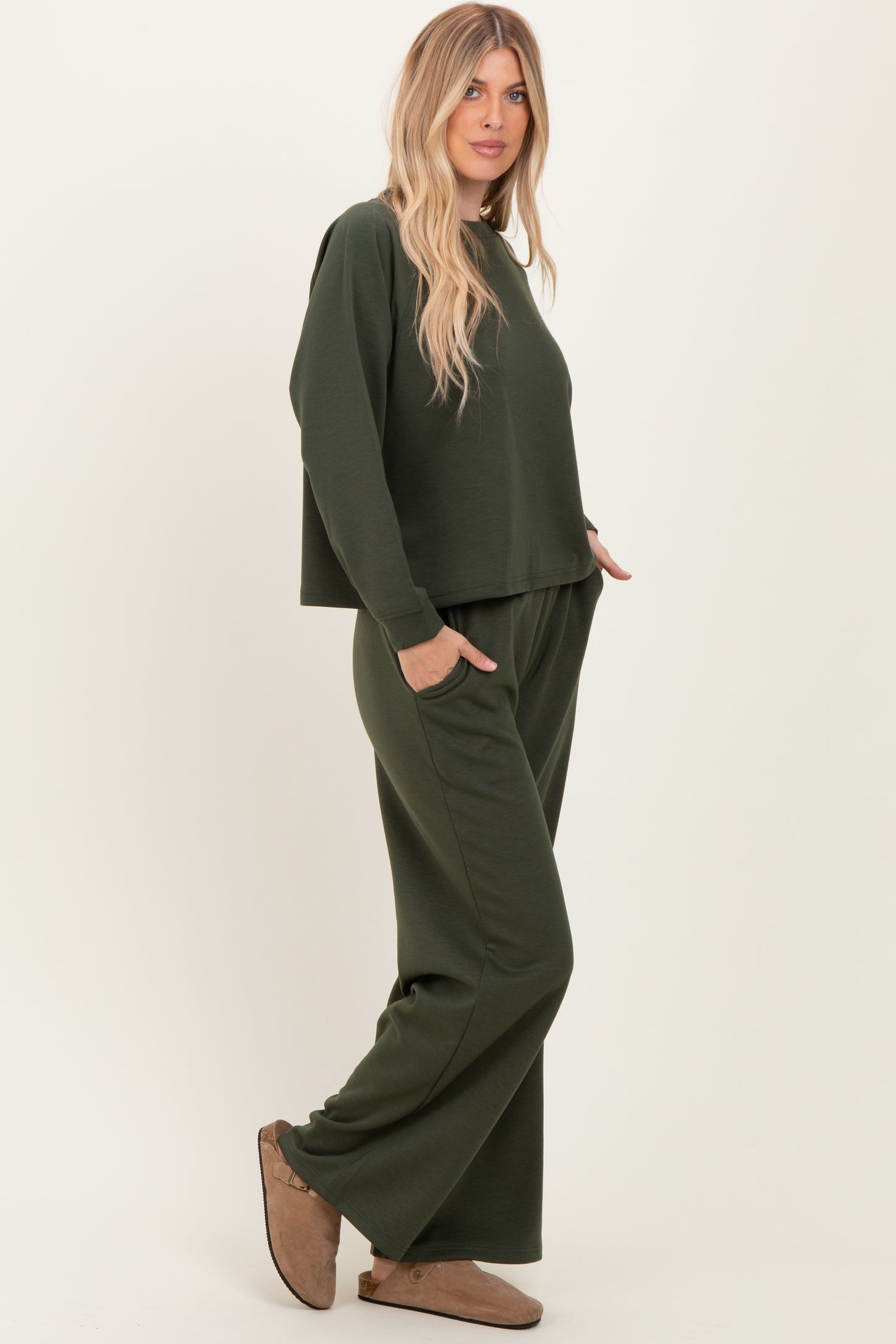 Olive Crewneck Pullover Pant Set