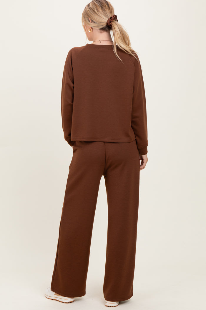 Brown Crewneck Pullover Pant Set