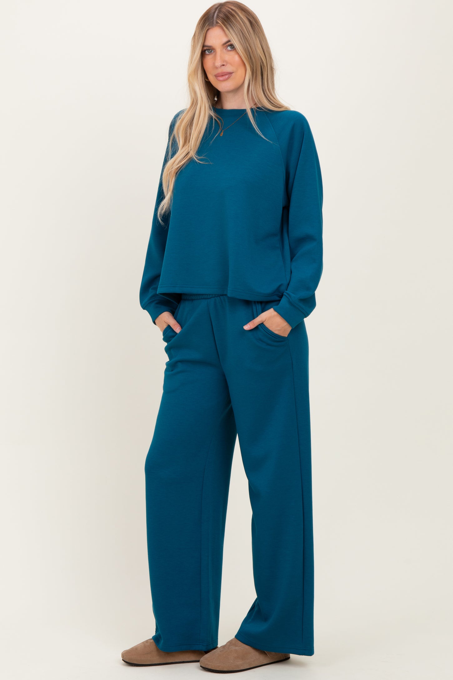 Deep Teal Crewneck Pullover Pant Set