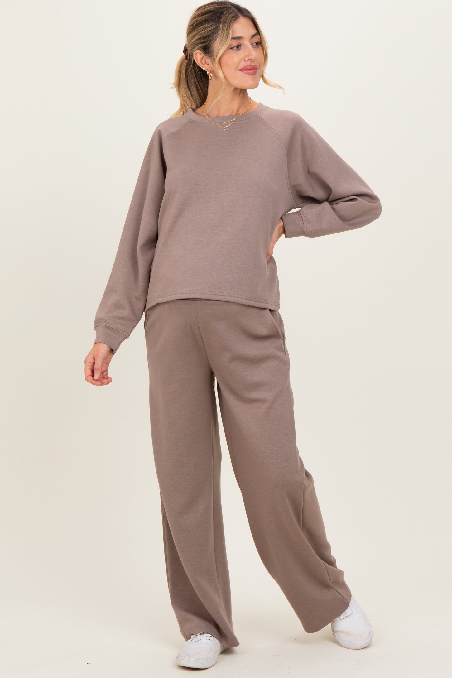 Mocha Crewneck Pullover Pant Maternity Set