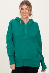 Forest Green Fleece Snap Button Maternity Hoodie