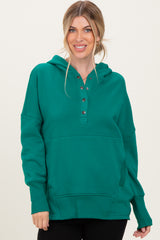 Forest Green Fleece Snap Button Maternity Hoodie