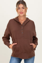 Brown Fleece Snap Button Maternity Hoodie