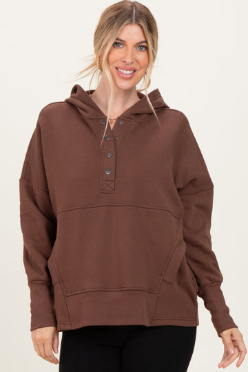 Brown Fleece Snap Button Hoodie