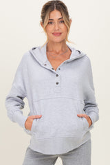 Heather Grey Fleece Snap Button Maternity Hoodie