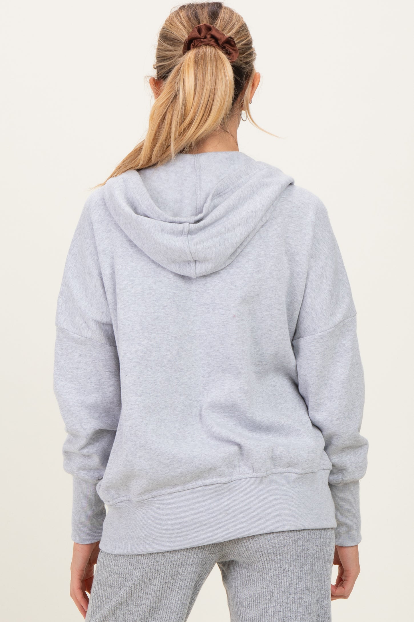 Heather Grey Fleece Snap Button Maternity Hoodie