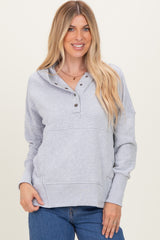 Heather Grey Fleece Snap Button Hoodie