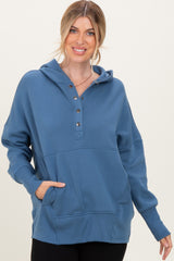 Dusty Blue Fleece Snap Button Hoodie