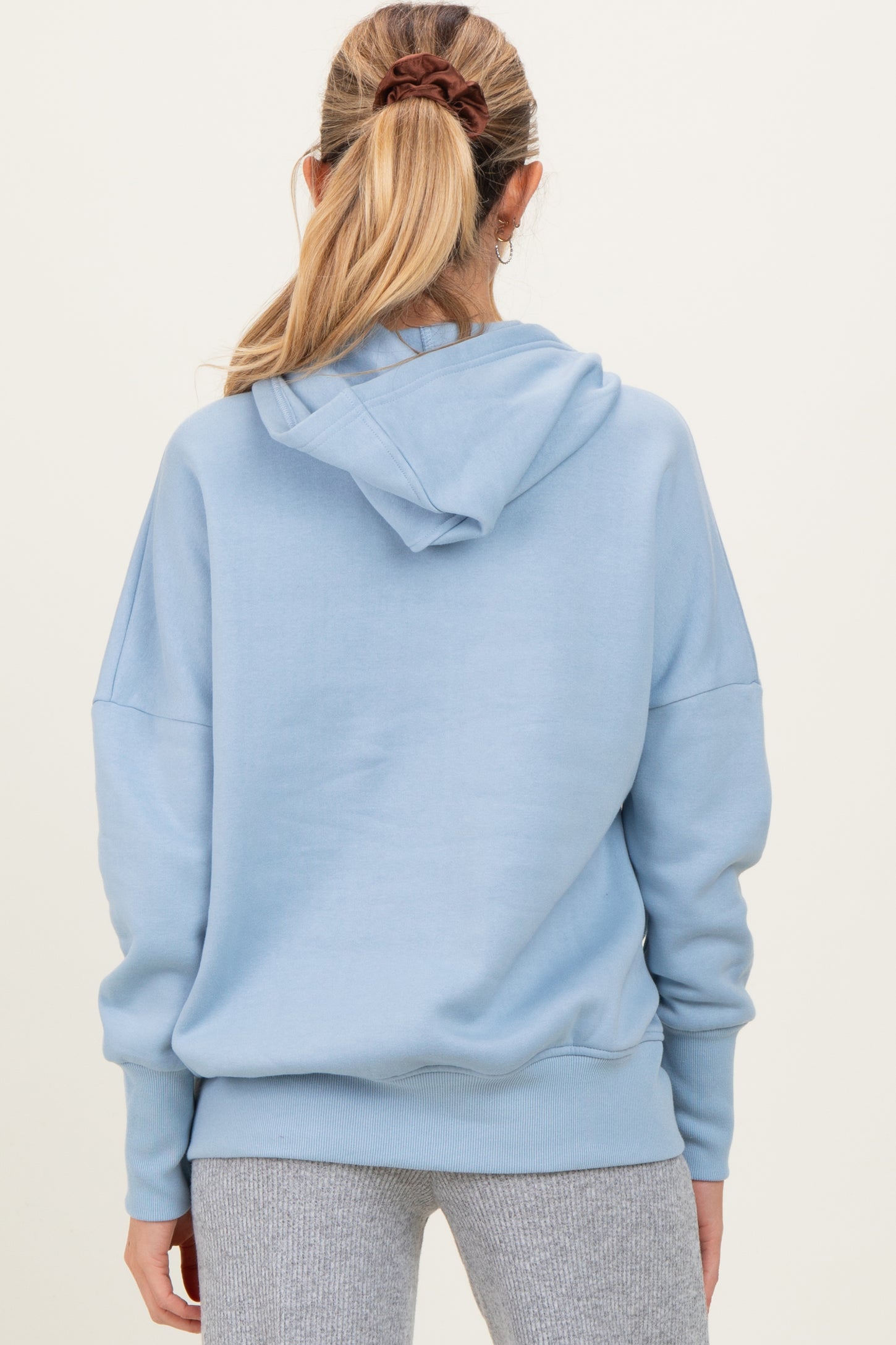 Light Blue Fleece Snap Button Maternity Hoodie