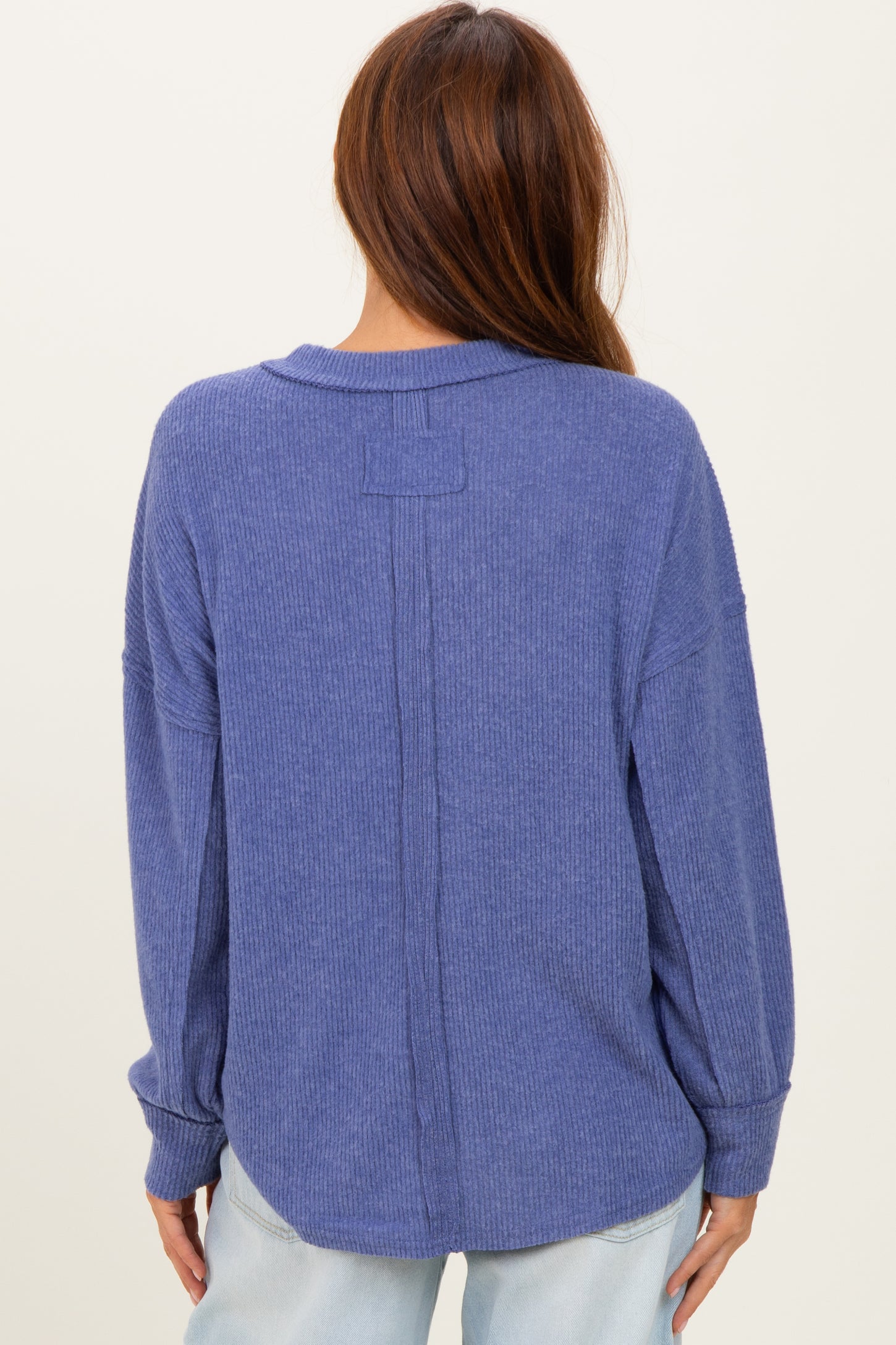Periwinkle Brushed Ribbed Knit Pullover