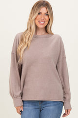 Beige Brushed Ribbed Knit Pullover