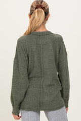 Olive Brushed Ribbed Knit Maternity Pullover