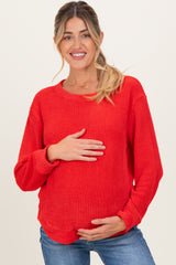 Red Chenille Knit Maternity Sweater