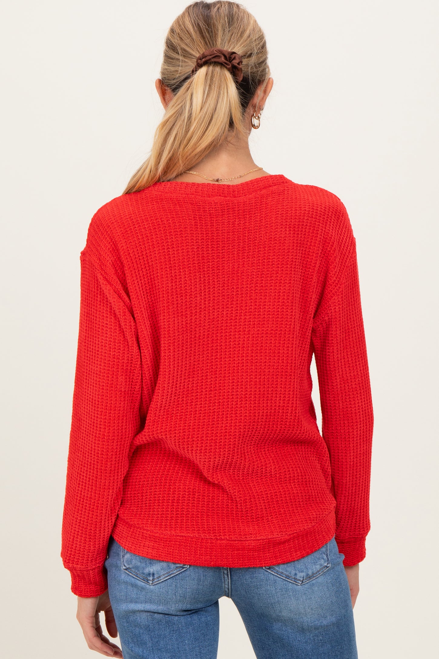 Red Chenille Knit Maternity Sweater