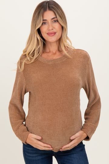 Camel Chenille Knit Maternity Sweater