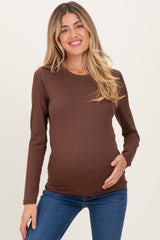 Dark Taupe Basic Long Sleeve Maternity Top