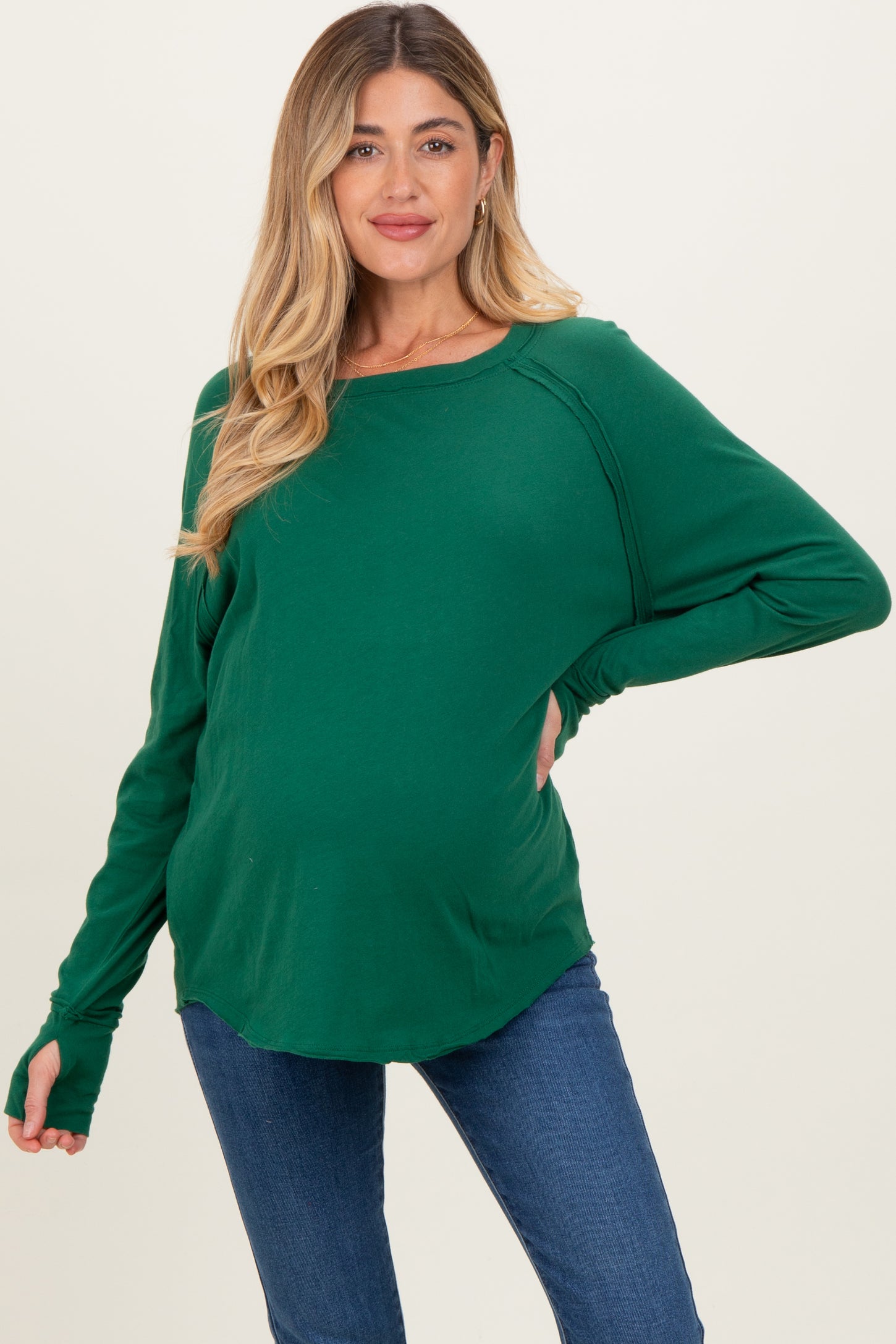 Forest Green Exposed Seam Long Sleeve Maternity Top