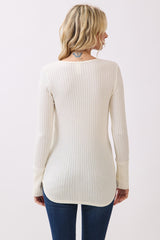 Cream Waffle Rib Knit Henley Top