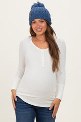 Cream Waffle Rib Knit Maternity Henley Top