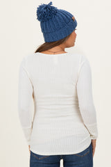 Cream Waffle Rib Knit Maternity Henley Top