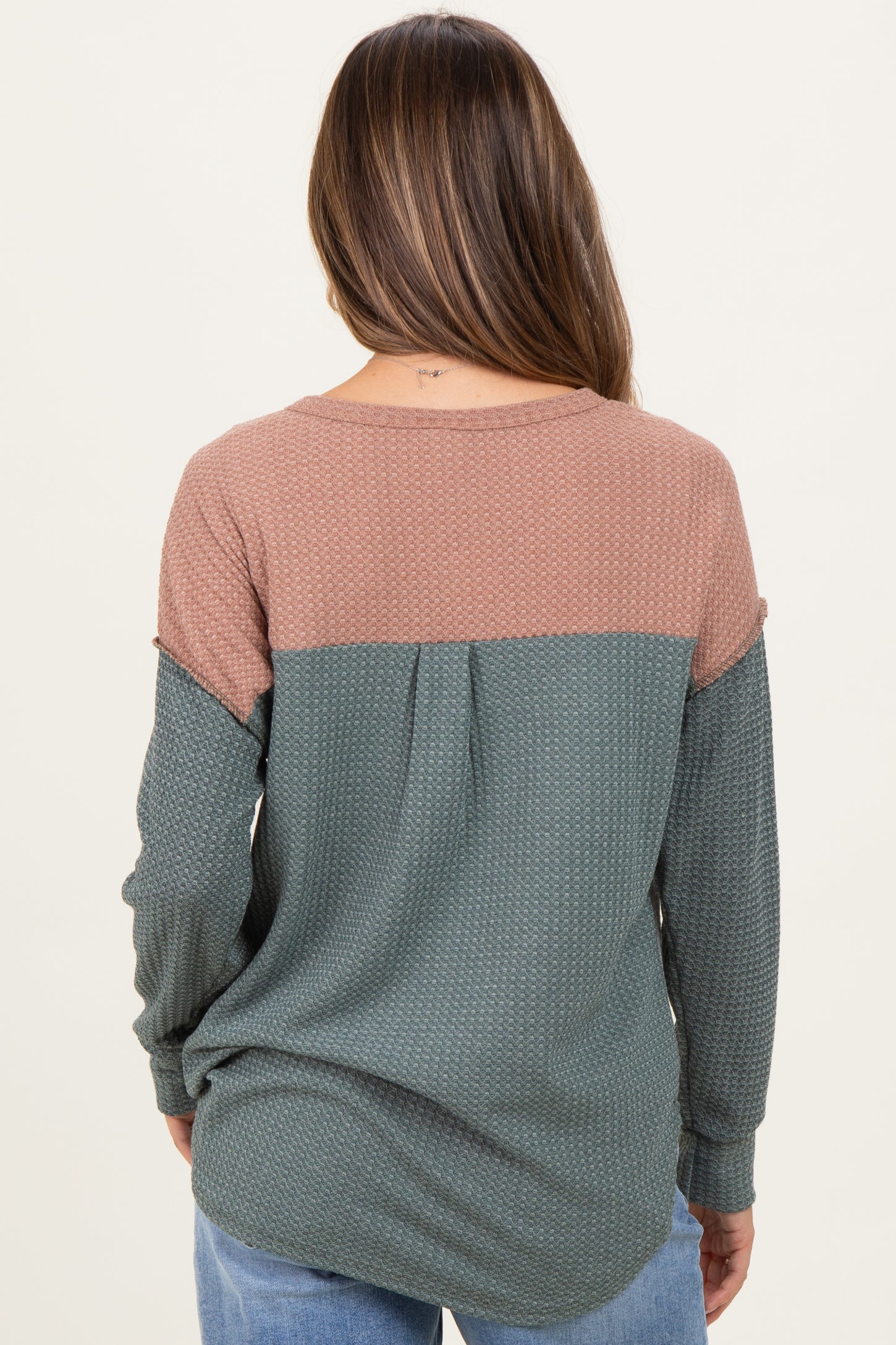 Olive Waffle Knit Colorblock Maternity Top