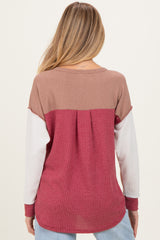 Burgundy Colorblock Relaxed Waffle Knit Maternity Henley