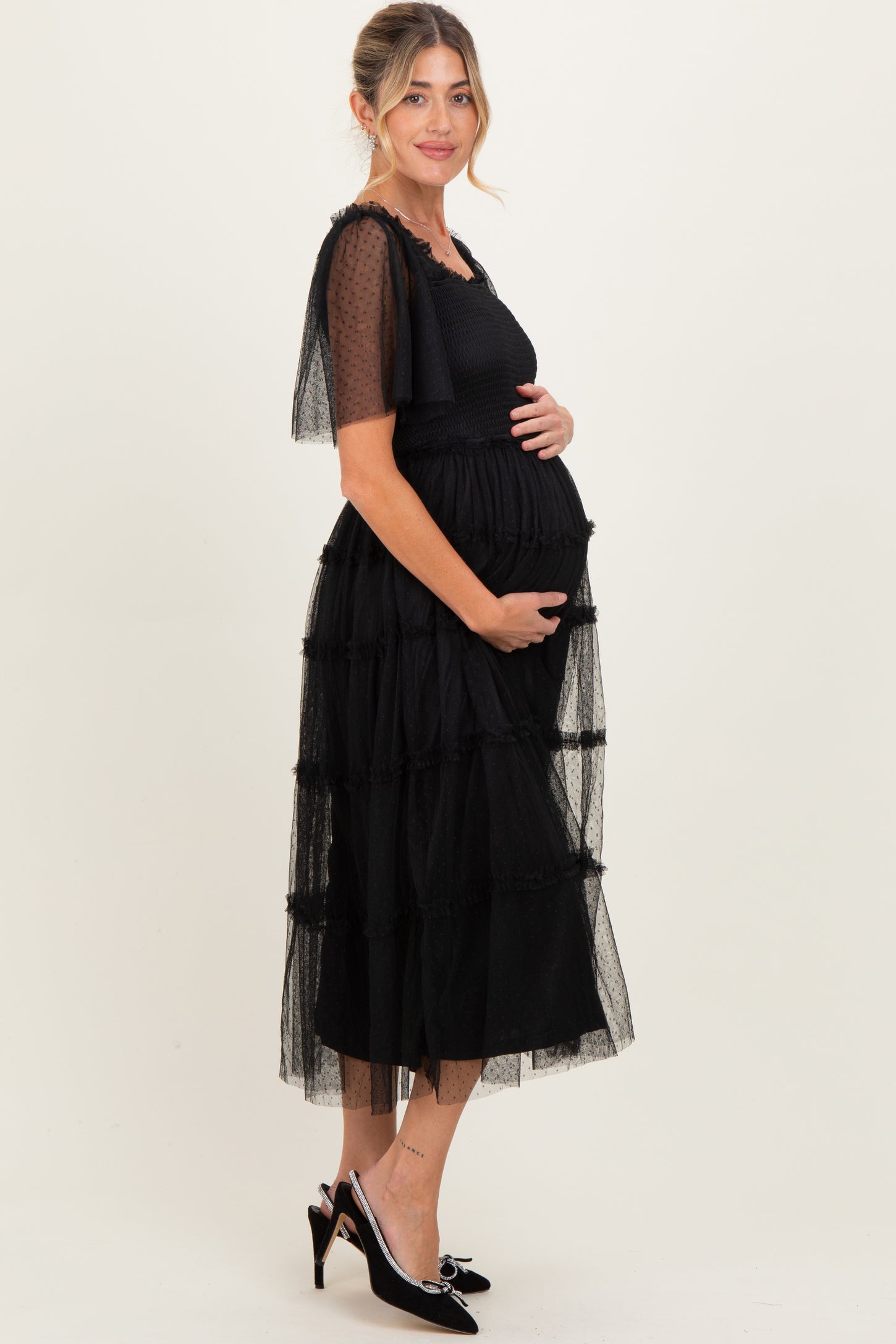 Black Ruffled Mesh Maternity Maxi Dress – PinkBlush Black Ruffled Mesh Maternity Maxi Dress – PinkBlush