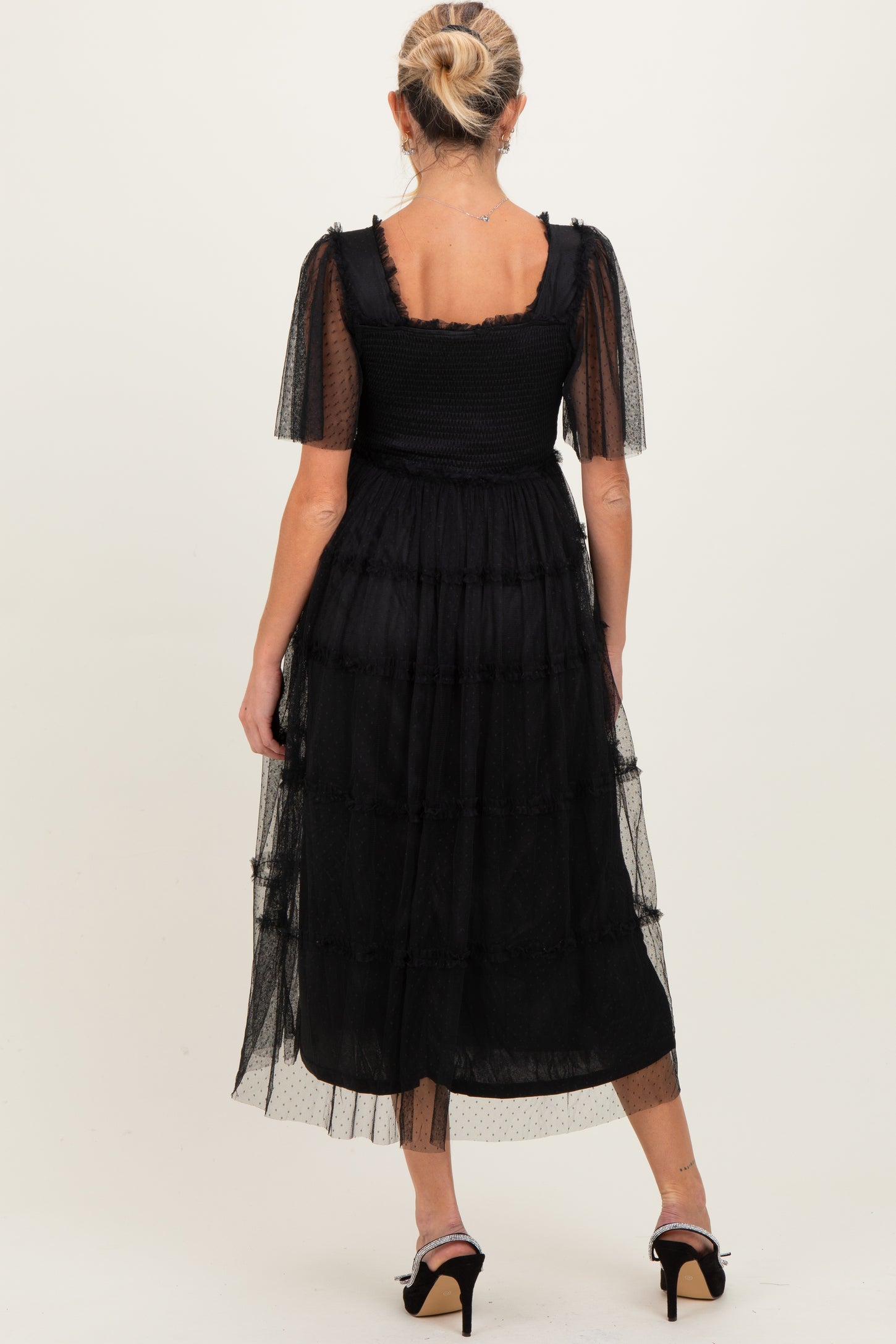 Black Ruffled Mesh Maternity Maxi Dress – PinkBlush