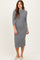 Charcoal Ribbed Knit Mock Neck Long Sleeve Ruched Dress